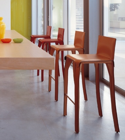 Bar chair, leather upholstered 136 Primaluna, Longhi