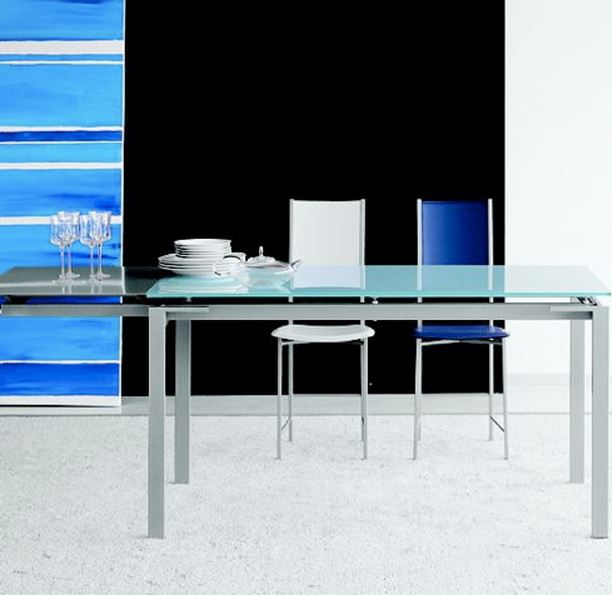 Dining table sliding on a steel frame with a tabletop made of glass or laminate Metro, Cattelan Italia