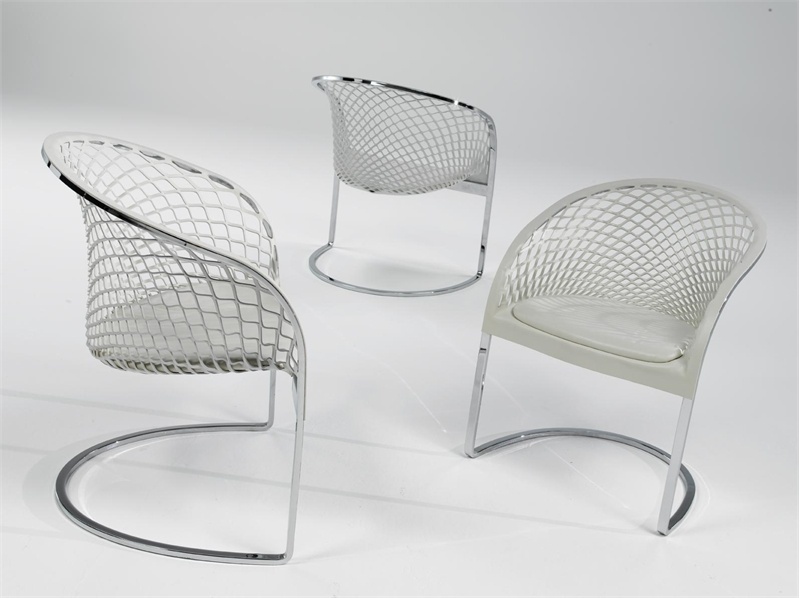 Armchair on chrome steel frame leather upholstered Arete, Matteograssi