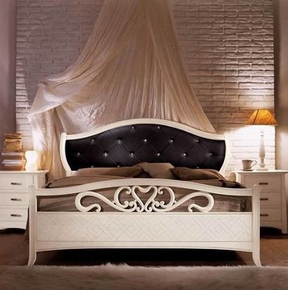 Double bed frame in solid wood upholstered in fabric D 56, Modenese Gastone