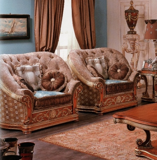 The double chair wooden frame upholstered in fabric 6161, Riva Mobili d'arte