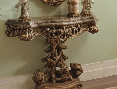 Console in solid wood with top in natural stone 6055, Riva Mobili d'arte