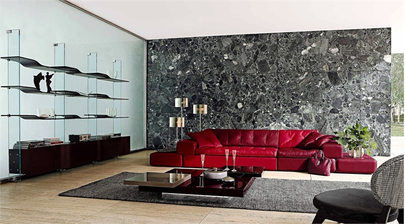 A modular sofa on a frame of solid wood upholstered in leather Accords, Roche Bobois