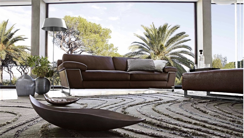 Sofa on a frame of solid wood upholstered in leather Aero, Roche Bobois