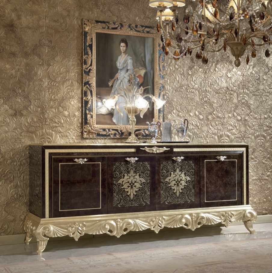 A sideboard made of solid wood with hand carved Hermitage, Turri
