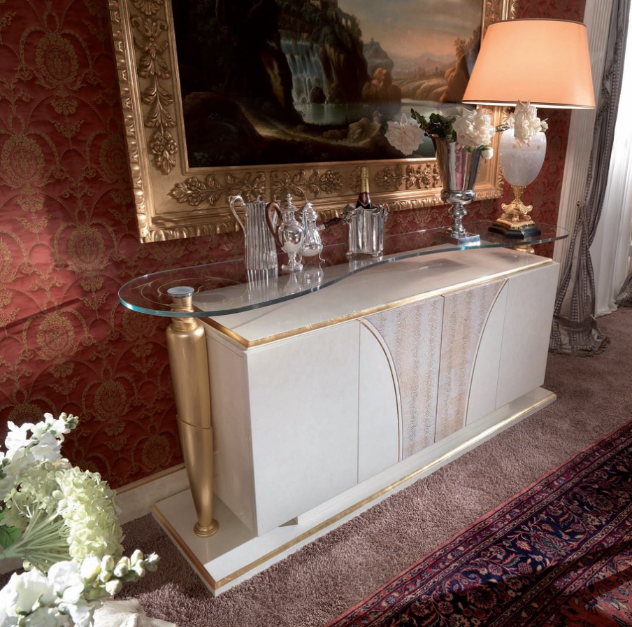 Sideboard in solid wood and decor from the skin of The Palm, Turri