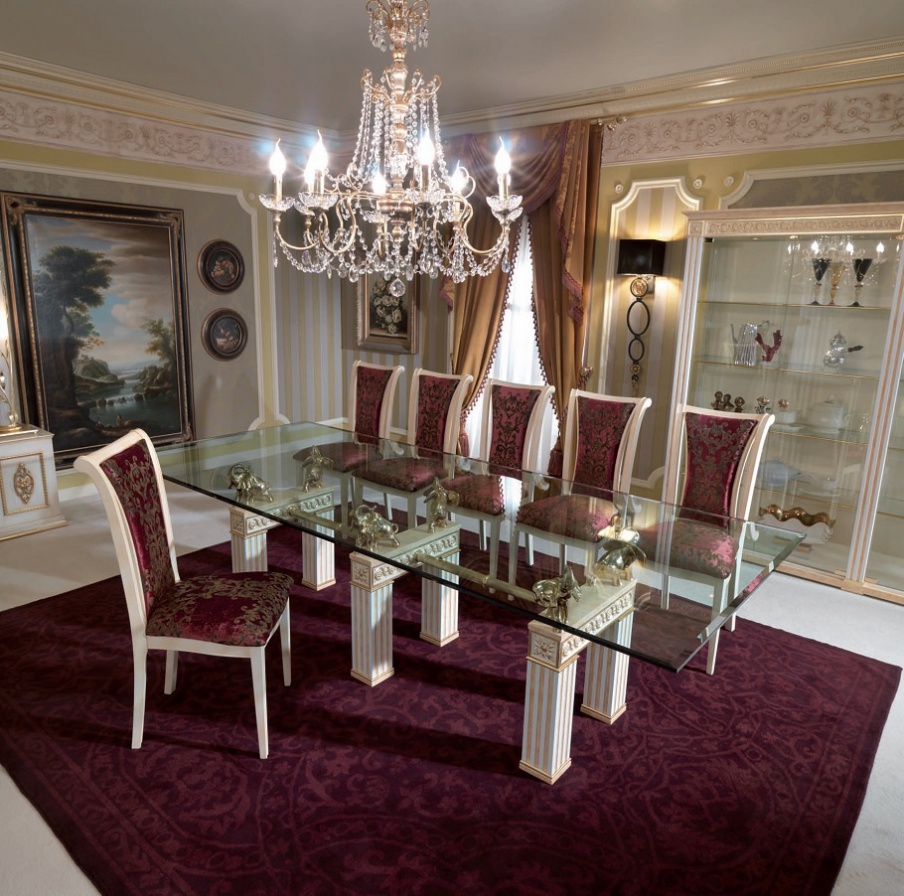 Dining table solid wood with glass top Exedra Gold, Turri