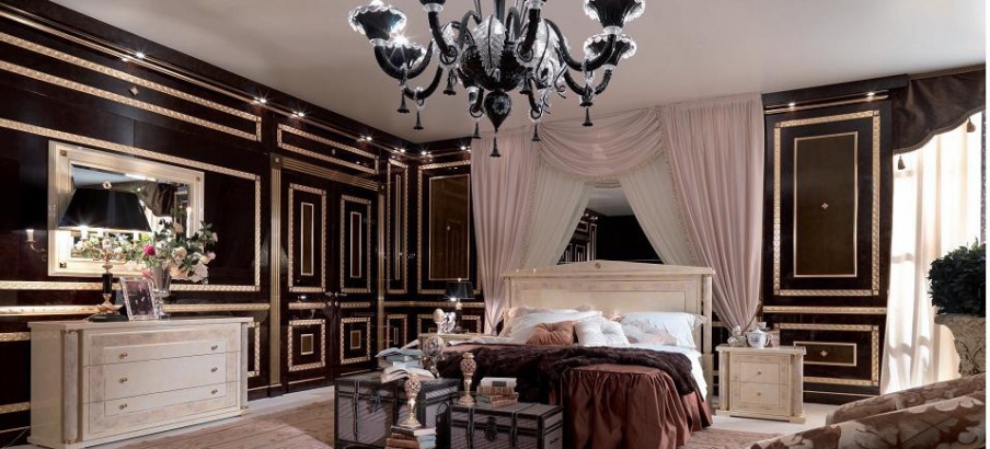 Double bed with high headboard solid wood Magna Plus, Turri