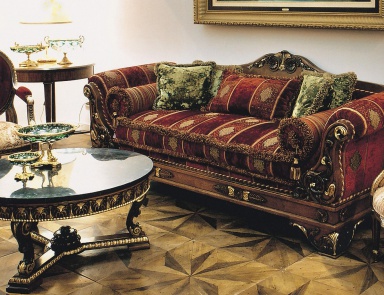 Three seater sofa with shaped carved back, Francesco Molon