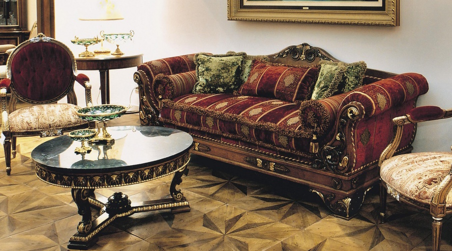 Three seater sofa with shaped carved back, Francesco Molon