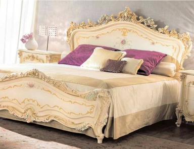 Double bed with carved headboard, Silik