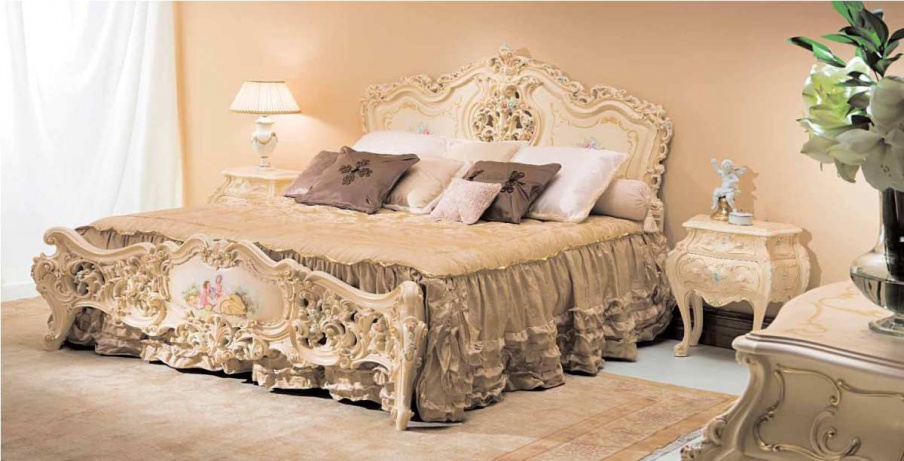 Double bed with filigree headboard, Silik