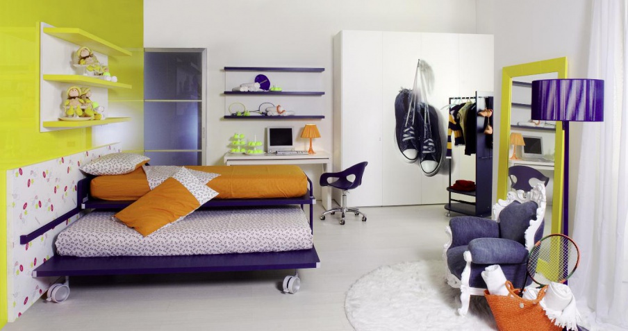 Set for teen rooms, bed, table, wardrobe, Di Liddo & Perego