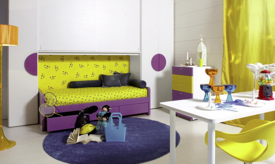 Set for teen rooms, bed, bedside table, wardrobe, Di Liddo & Perego