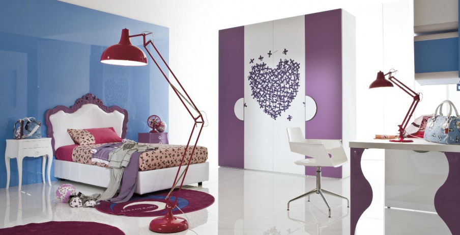 Set for teen rooms, bed, bedside table, wardrobe, Di Liddo & Perego