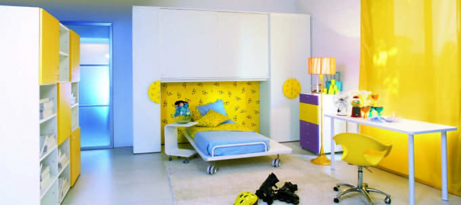 Set for teen rooms, bed, table, wardrobe, Di Liddo & Perego