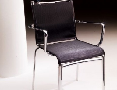 Stackable chair with armrests and a steel base, Net, Bontempi Casa