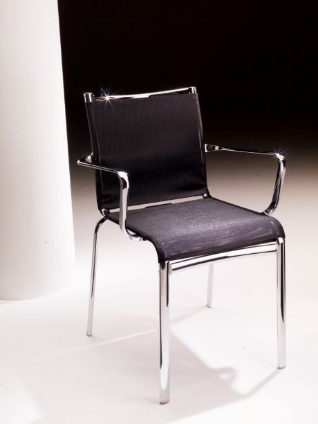 Stackable chair with armrests and a steel base, Net, Bontempi Casa