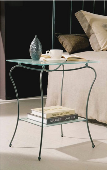 Bedside table made of metal with glass top Lira, Bontempi Casa 