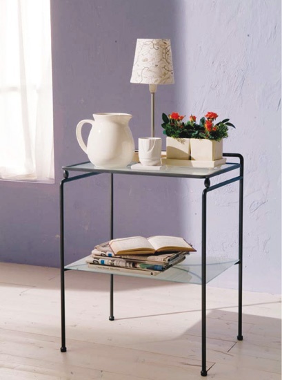 Bedside table made of metal with glass tabletop Tazio, Bontempi Casa 