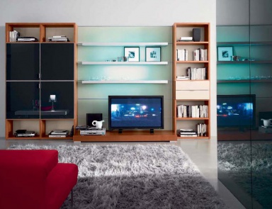 Modular storage system for TV and books, Morassutti