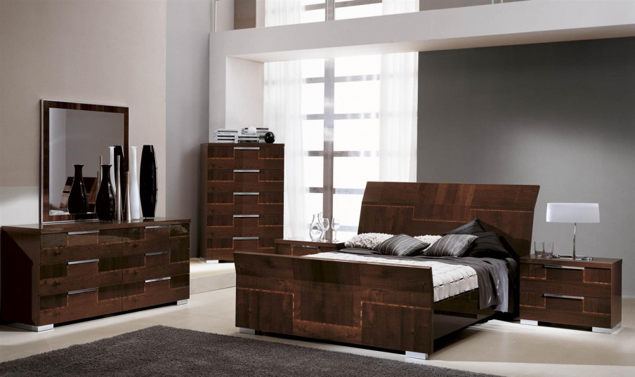 Set for bedroom in veneer with metal fittings Pisa, Alf
