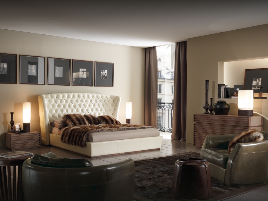 Bedroom (Suite bedroom) from wood and leather Absolute, Ulivi