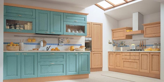 Kitchen (kitchen set) Arrital Cucine, 'epoca NATURAL TURQUOISE AND ASH DECAPE