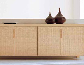 A chest of drawers with hinged doors, Rattan wood