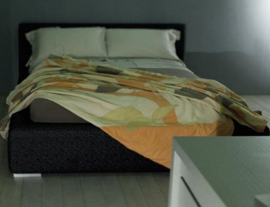 Double bed on low legs, Rattan Wood