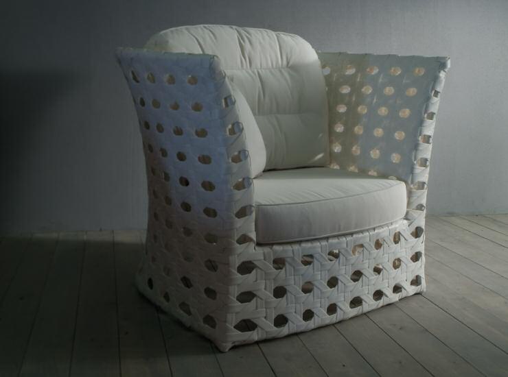 Armchair with removable cushions, Rattan Wood