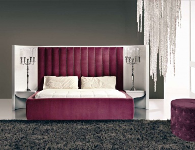 Double bed with high headboard, Rattan Wood