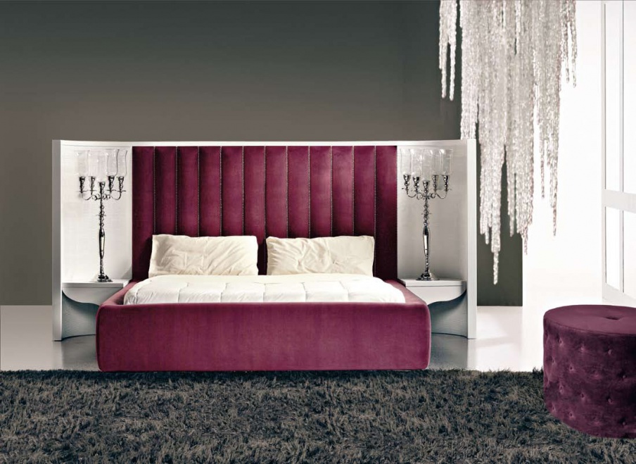 Double bed with high headboard, Rattan Wood