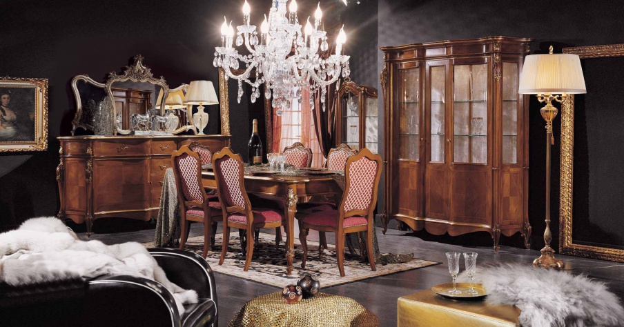 Dining room (set for the dining room) with carved decoration, Mirandola Export