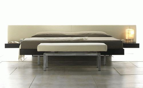 Double bed with upholstered high headboard, Leather Art