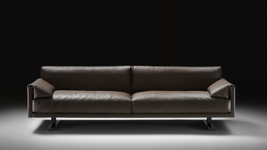 Sofa in leather upholstery with metal frame, Busnelli Luxury furniture MR