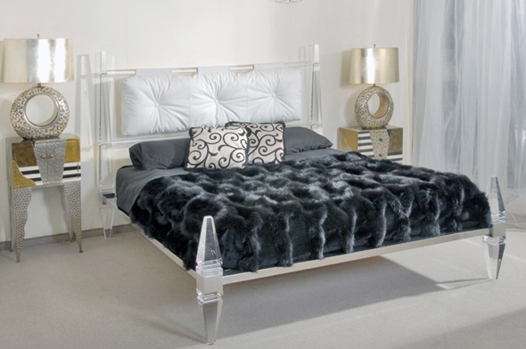 Double bed with upholstered headboard, Wama