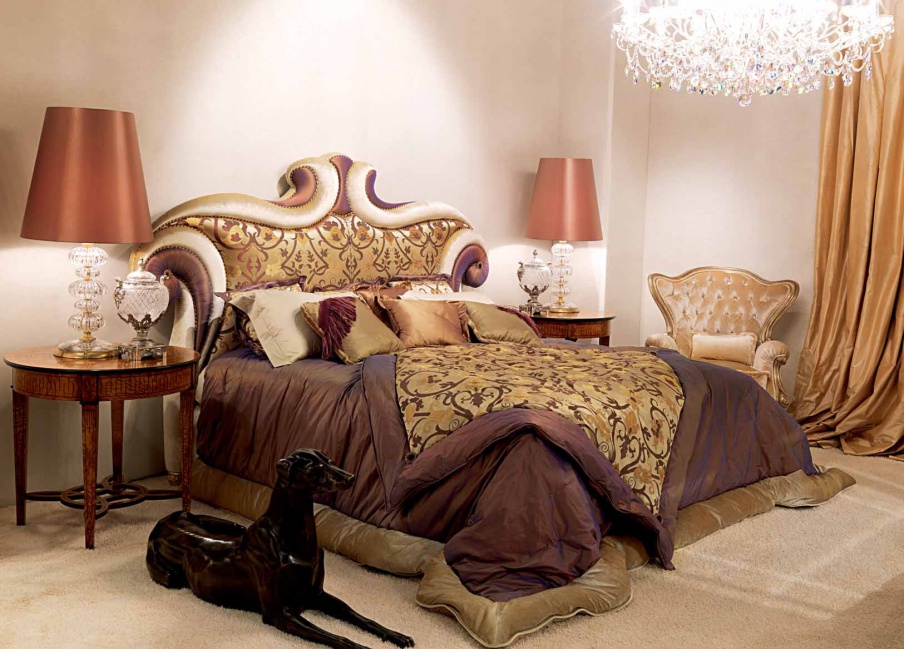 Double bed with high headboard, bed Barone - Zanaboni