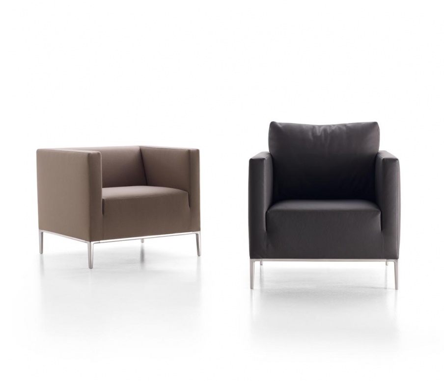 Armchair with legs metal leather upholstered or fabric 02 Jean, B&B Italia