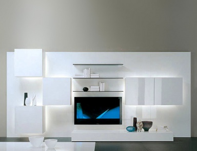 Modular storage system with panels covered with veneer of oak chipboard and racks of galvanized steel sheets Life, Acerbis International