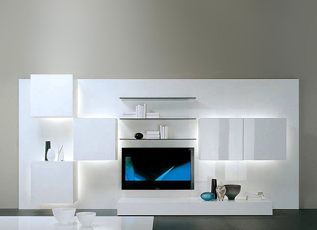 Modular storage system with panels covered with veneer of oak chipboard and racks of galvanized steel sheets Life, Acerbis International