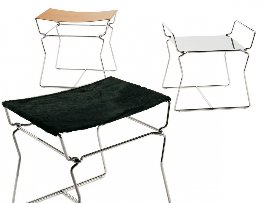 Stool with steel frame upholstered in leather Pyllon by B&B Italia