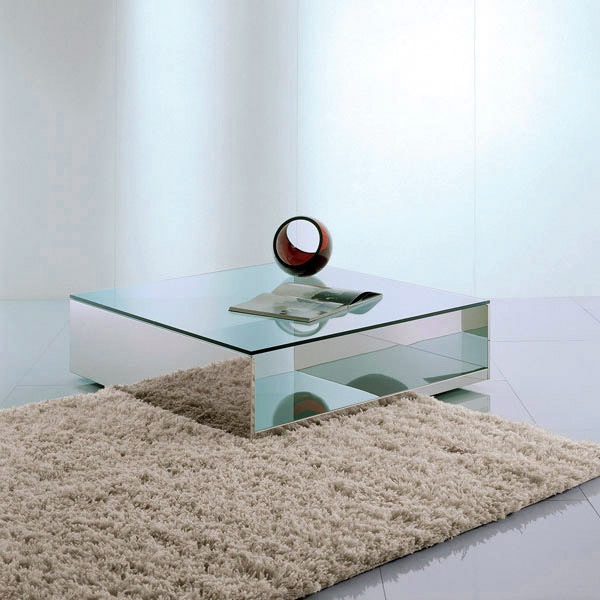 Coffee table with frame in polished stainless steel, side panels made of wood and top made of glass Litt, Acerbis International