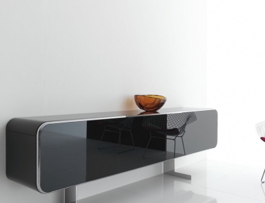 A Cabinet with a frame made of bent wood and a facade made of tempered glass Lyneus Sideboard, Acerbis International 