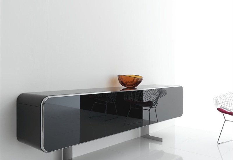 A Cabinet with a frame made of bent wood and a facade made of tempered glass Lyneus Sideboard, Acerbis International 