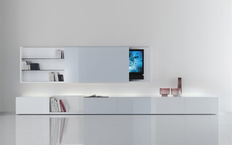 Mounted shelf with a frame made of solid wood and door glass NC Extracase, Acerbis International 