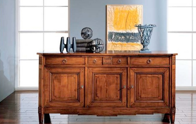 Buffet three-folding on a frame of solid walnut Fiocco di Seta, Bamax