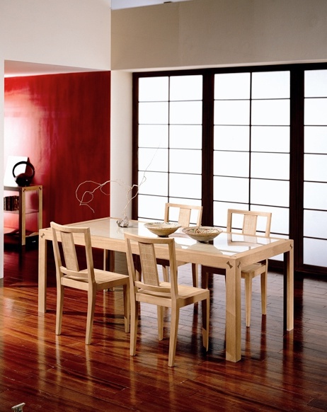 Dining table on a frame of solid oak with glass top Shogun, Bamax