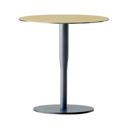 Bar table with round top made of aluminum or oak veneer and enameled steel leg of Atlas, Alias