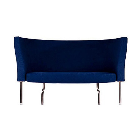 Two seater sofa with low backrest with legs of steel and finishing of elastic fabric or leather Flexus, Alias